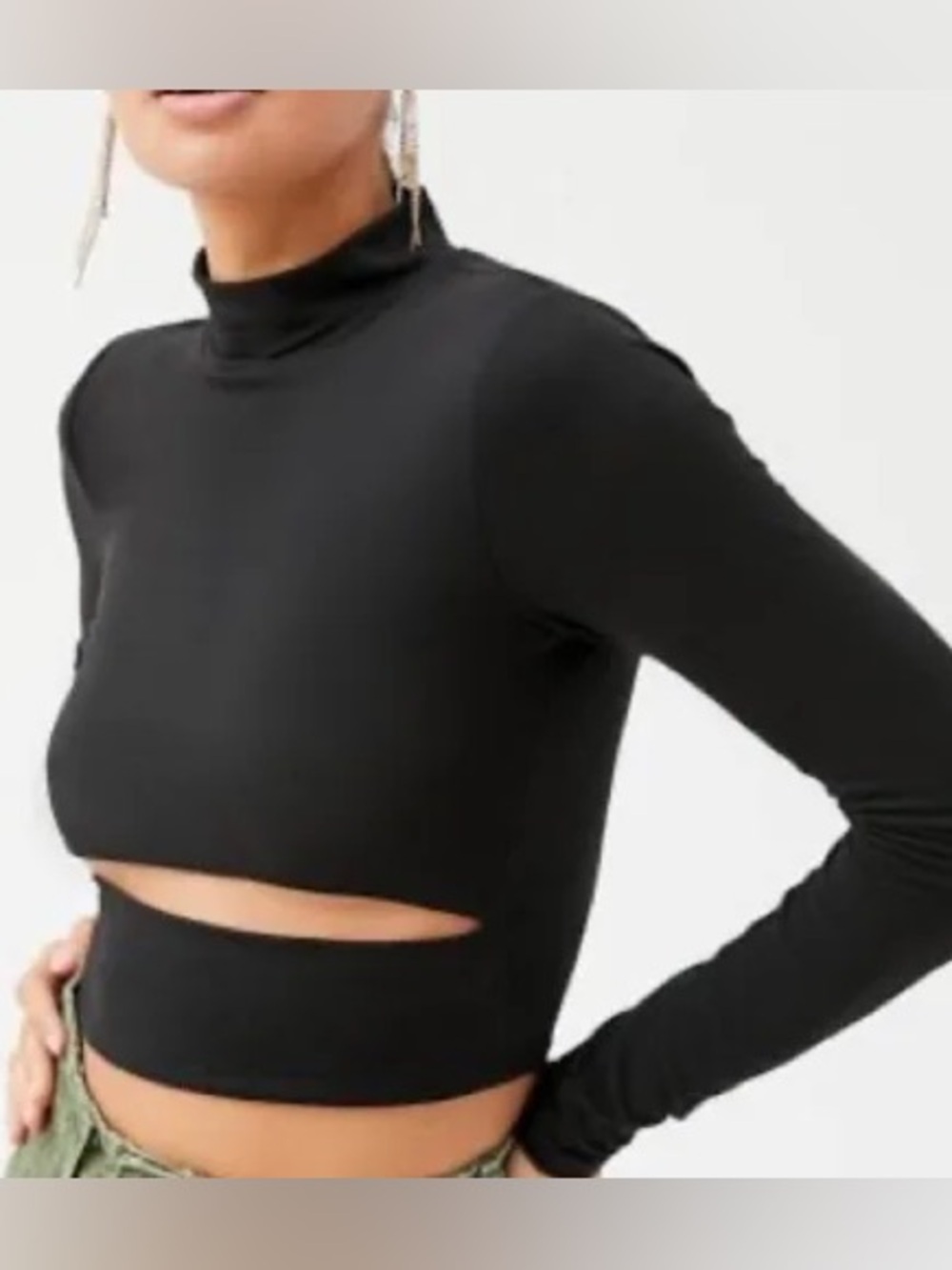 Black Long-Sleeve Cutout Crop Top - Women urban outfitters size small